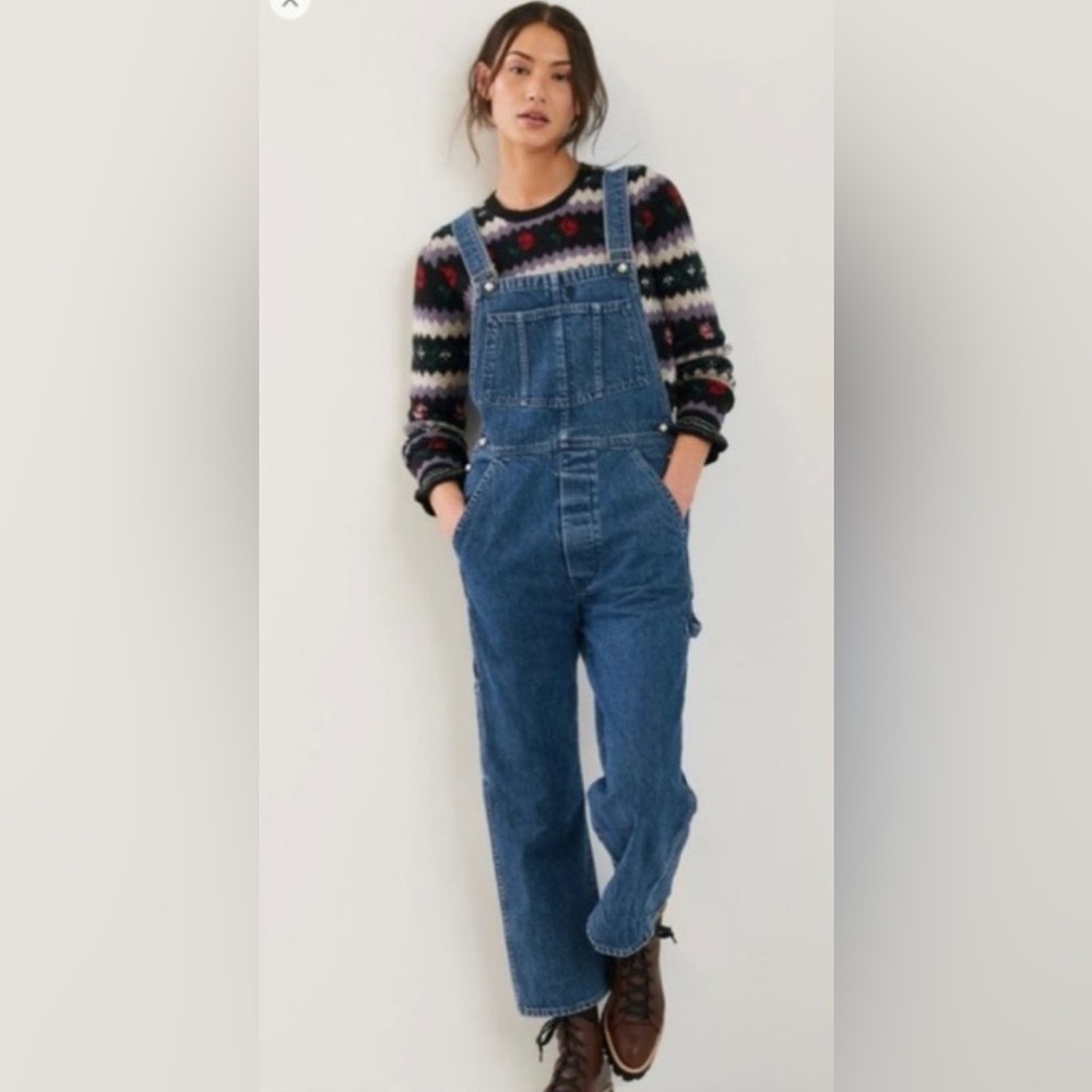 Anthro AMO Donni Relaxed Denim Pearl Overalls